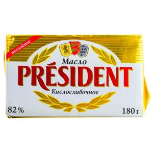 Масло сливочное "Президент" несолёное 82%, 180гр
