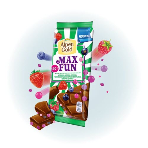 Шоколад “Alpen Gold” Max fun, клубника-малина 150гр