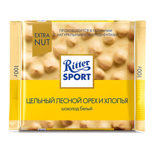 Шоколад “Ritter sport” цельный лесной орех и хлопья, 100гр