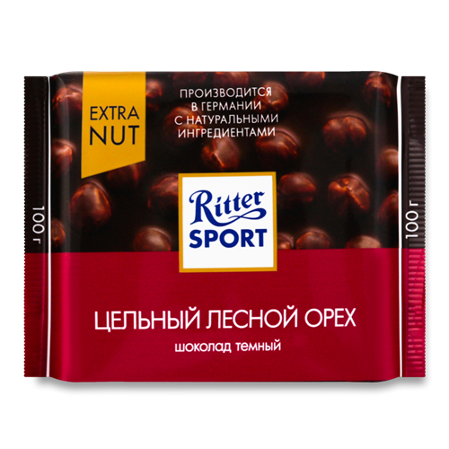 Шоколад “Ritter sport” цельный лесной орех, 100гр