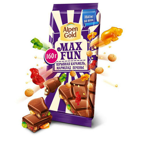 Шоколад “Alpen Gold” Max fun, мармелад-печенье 150гр