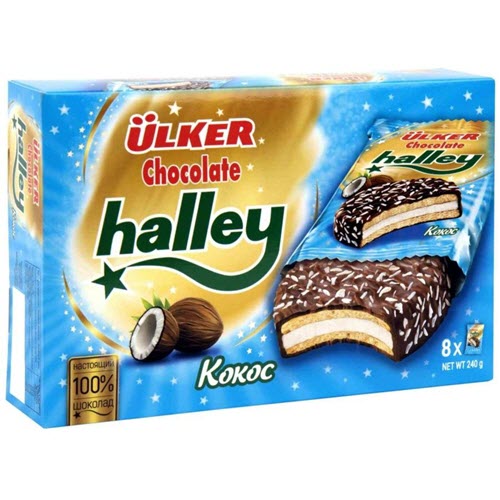 Печенье в глазури “Halley” с кокосом, 8шт, 240гр