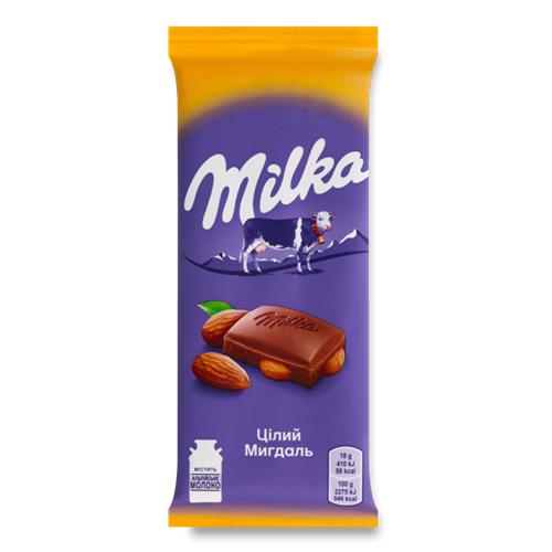 Шоколад “Milka” цельный миндаль, 85гр