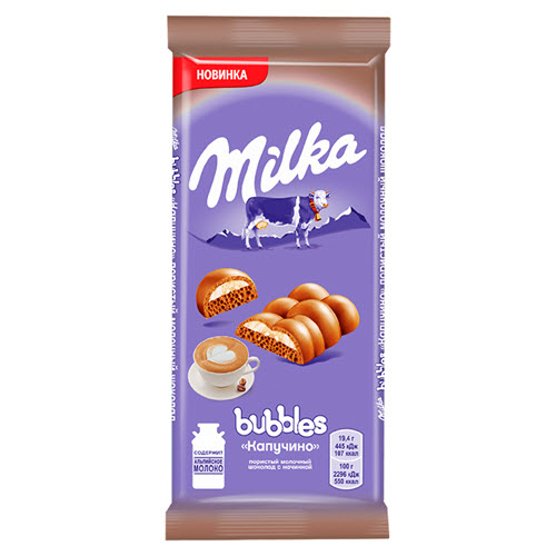 Шоколад “Milka” пористый bubbles капучино, 92гр