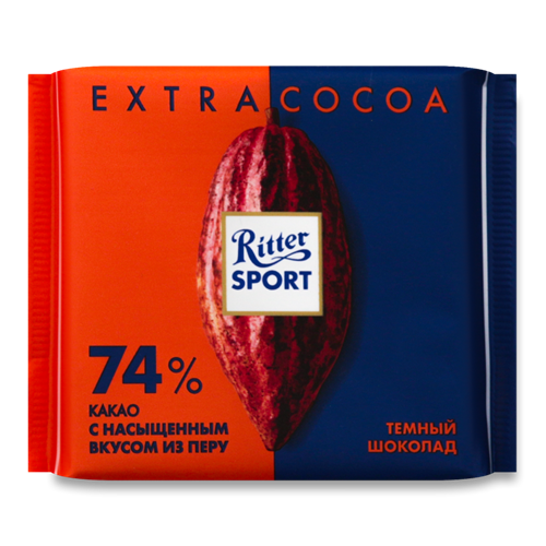 Шоколад “Ritter sport” темный шоколад, какао 74%, 100гр