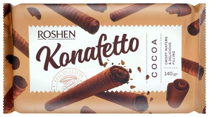 Трубочки вафельные "Roshen Konafetto Cacao" ,140гр